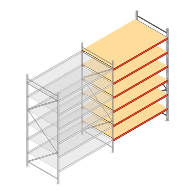 Grootvakstelling AR 3000x2250x1200 mm (hxbxd) 6 niveaus verzinkt aanbouwsectie met voorgemonteerde frames