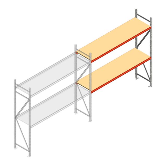 Grootvakstelling AR 2250x2250x600 mm (hxbxd) 2 niveaus verzinkt aanbouwsectie met voorgemonteerde frames