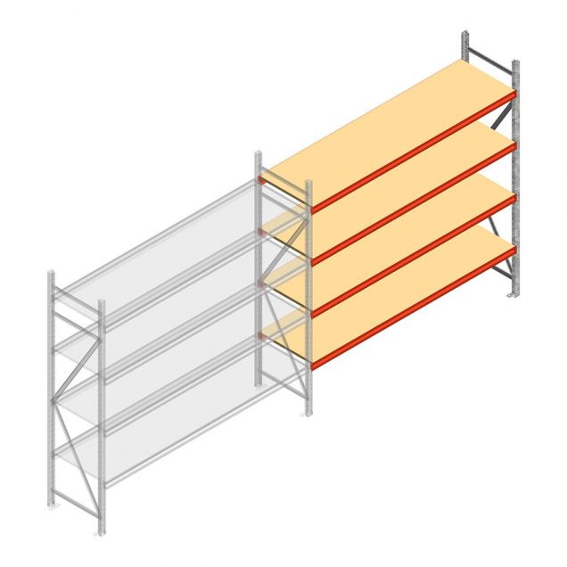 Grootvakstelling AR 2250x2250x600 mm (hxbxd) 4 niveaus verzinkt aanbouwsectie met voorgemonteerde frames