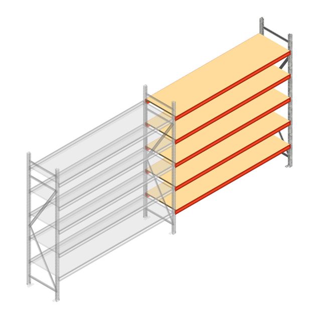 Grootvakstelling AR 2250x2700x600 mm (hxbxd) 5 niveaus verzinkt aanbouwsectie met voorgemonteerde frames