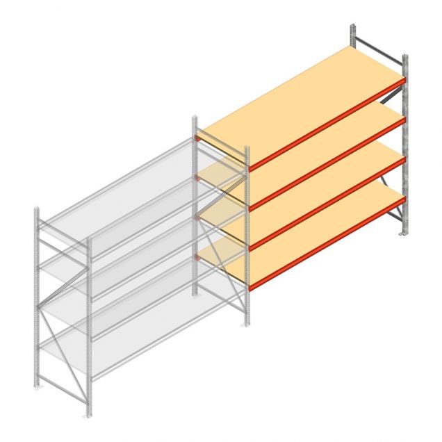 Grootvakstelling AR 2250x2250x900 mm (hxbxd) 4 niveaus verzinkt aanbouwsectie