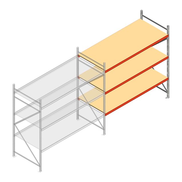 Grootvakstelling AR 2000x2700x1000 mm (hxbxd) 3 niveaus verzinkt aanbouwsectie met voorgemonteerde frames