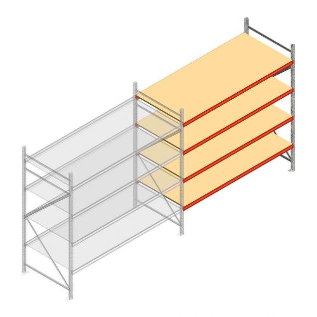 Grootvakstelling AR 2000x2700x1000 mm (hxbxd) 4 niveaus verzinkt aanbouwsectie met voorgemonteerde frames