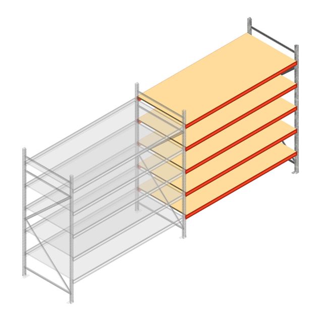 Grootvakstelling AR 2000x2700x1000 mm (hxbxd) 5 niveaus verzinkt aanbouwsectie met voorgemonteerde frames