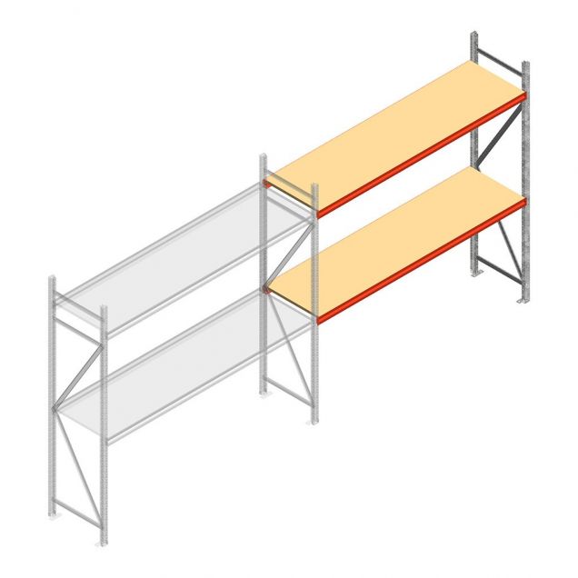 Grootvakstelling AR 2500x2700x600 mm (hxbxd) 2 niveaus verzinkt aanbouwsectie met voorgemonteerde frames