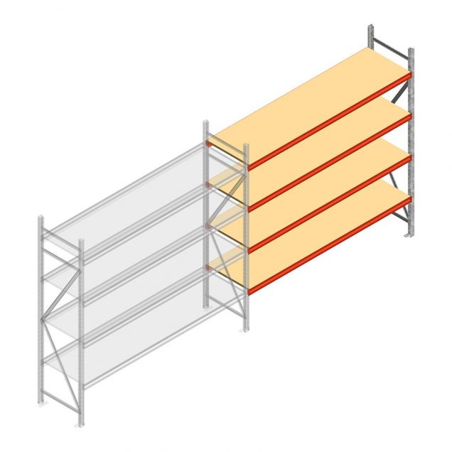 Grootvakstelling AR 2500x2700x600 mm (hxbxd) 4 niveaus verzinkt aanbouwsectie