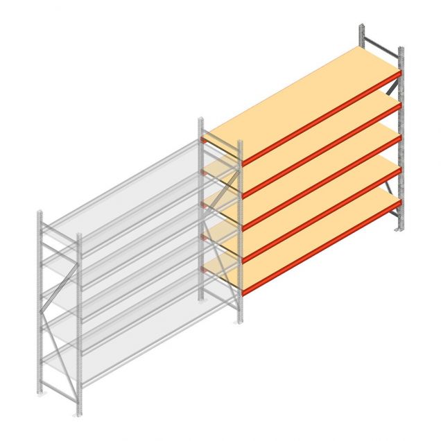 Grootvakstelling AR 2500x2700x600 mm (hxbxd) 5 niveaus verzinkt aanbouwsectie met voorgemonteerde frames