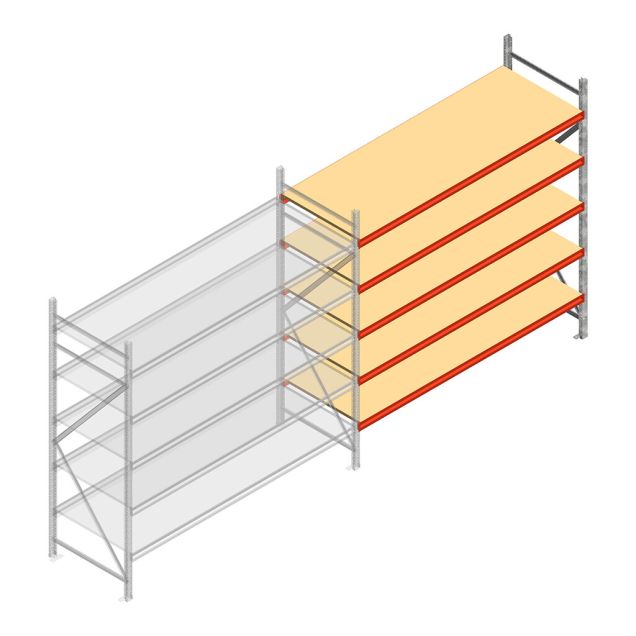 Grootvakstelling AR 2500x2700x900 mm (hxbxd) 5 niveaus verzinkt aanbouwsectie met voorgemonteerde frames