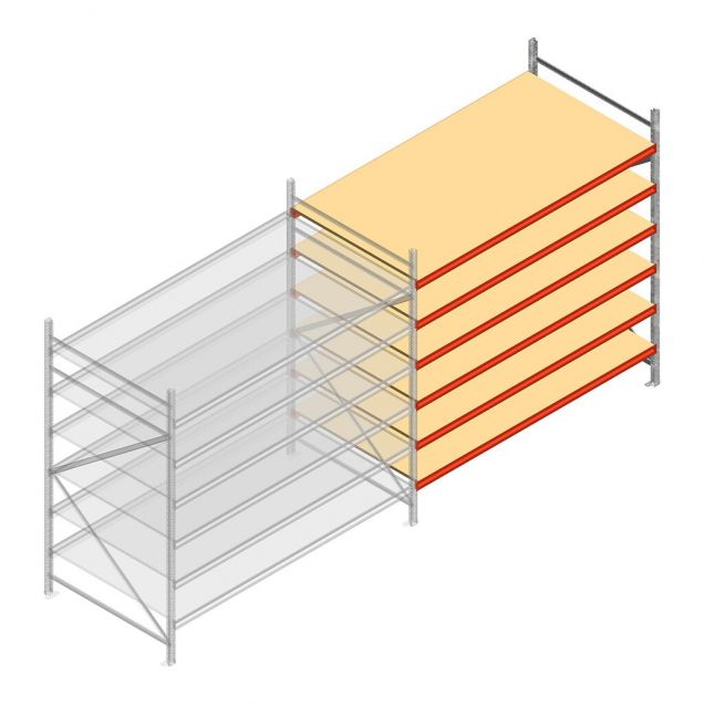 Grootvakstelling AR 2500x2700x1200 mm (hxbxd) 6 niveaus verzinkt aanbouwsectie