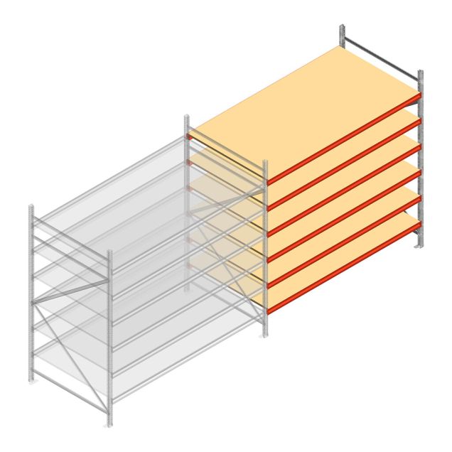 Grootvakstelling AR 2500x2700x1200 mm (hxbxd) 6 niveaus verzinkt aanbouwsectie met voorgemonteerde frames