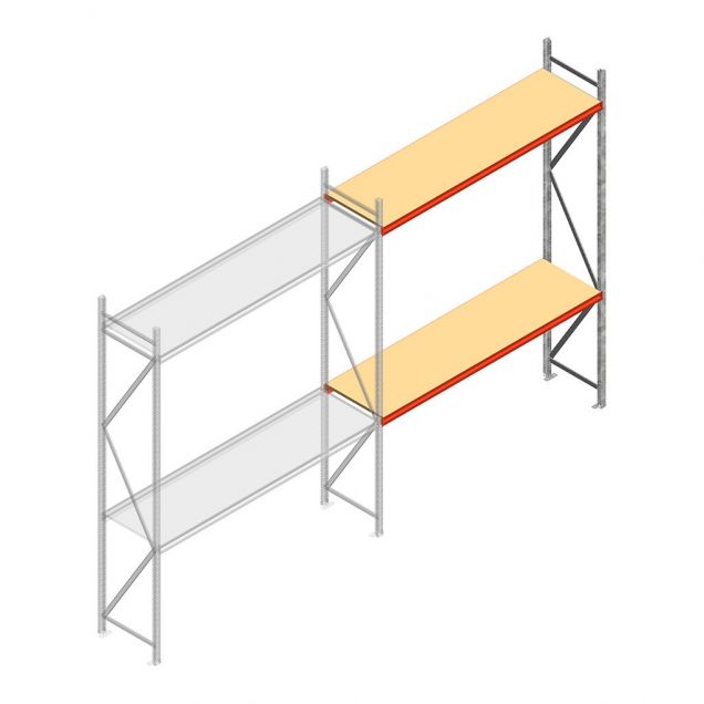 Grootvakstelling AR 3000x2700x600 mm (hxbxd) 2 niveaus verzinkt aanbouwsectie met voorgemonteerde frames