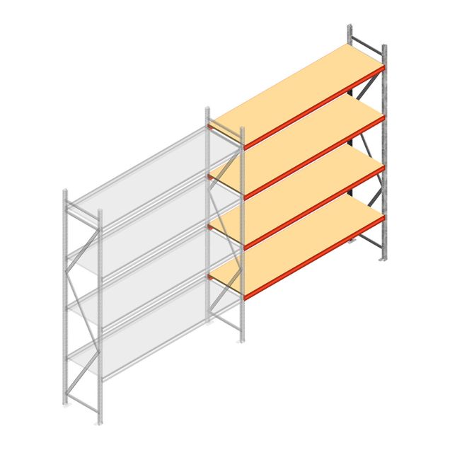 Grootvakstelling AR 3000x2700x600 mm (hxbxd) 4 niveaus verzinkt aanbouwsectie