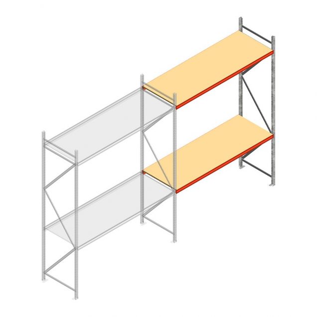 Grootvakstelling AR 3000x2700x800 mm (hxbxd) 2 niveaus verzinkt aanbouwsectie met voorgemonteerde frames