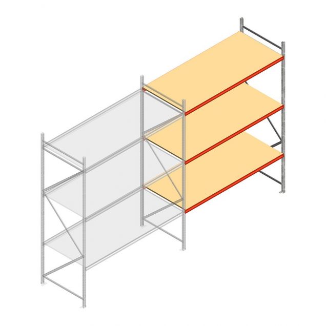 Grootvakstelling AR 3000x2700x1000 mm (hxbxd) 3 niveaus verzinkt aanbouwsectie met voorgemonteerde frames