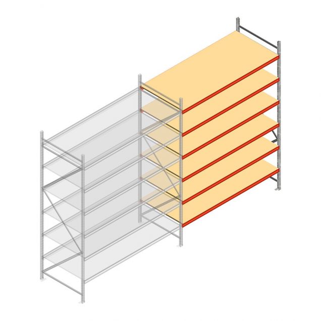 Grootvakstelling AR 3000x2700x1000 mm (hxbxd) 6 niveaus verzinkt aanbouwsectie