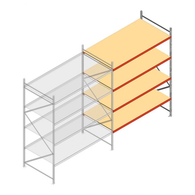 Grootvakstelling AR 3000x2700x1200 mm (hxbxd) 4 niveaus verzinkt aanbouwsectie