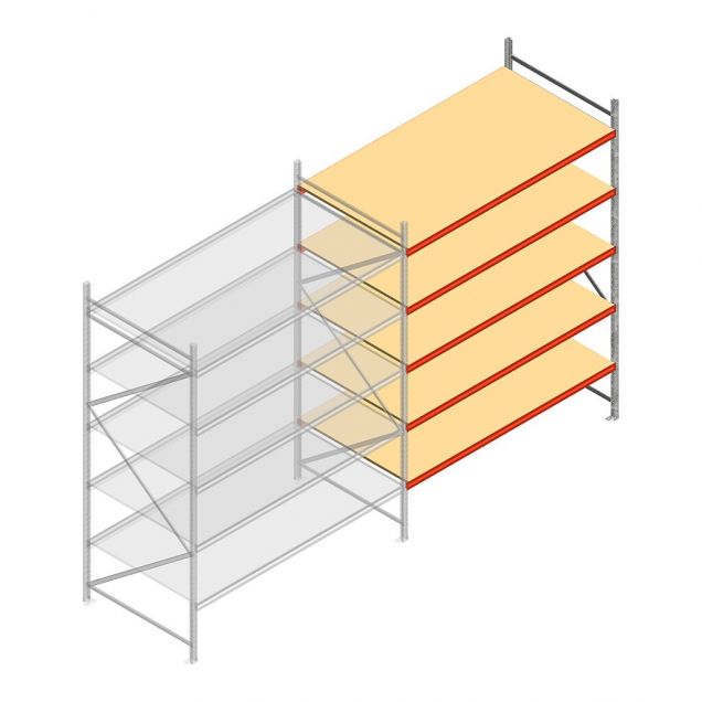 Grootvakstelling AR 3000x2700x1200 mm (hxbxd) 5 niveaus verzinkt aanbouwsectie