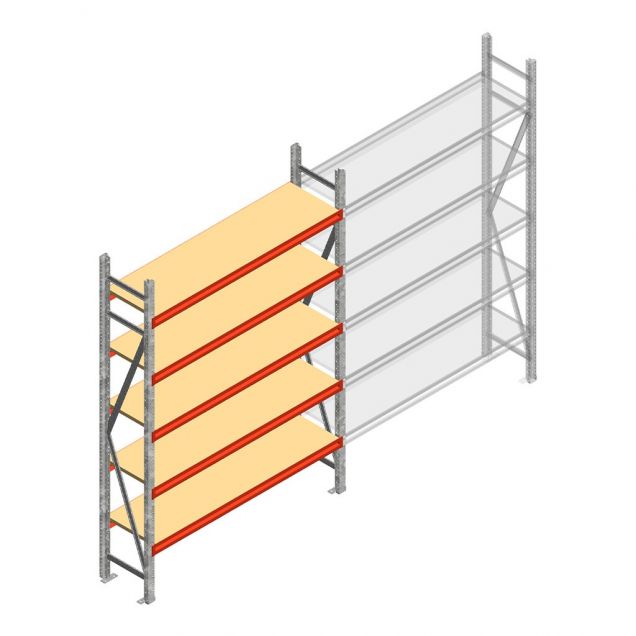 Grootvakstelling AR 2250x1610x400 mm (hxbxd) 5 niveaus verzinkt beginsectie met voorgemonteerde frames
