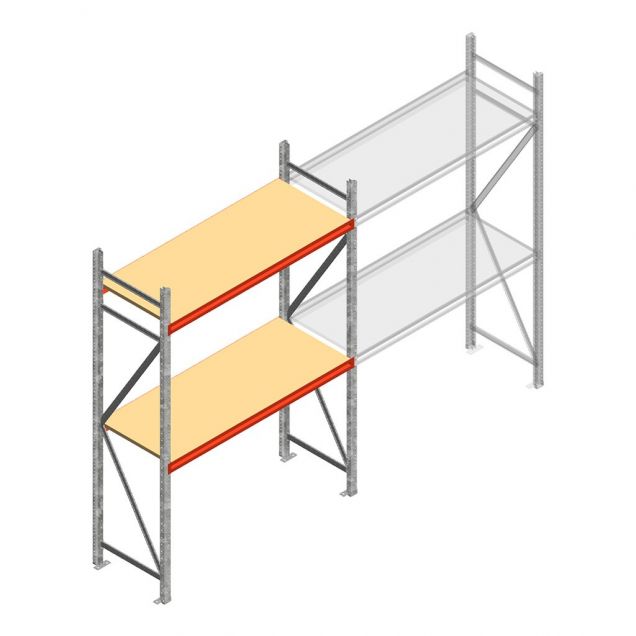 Grootvakstelling AR 2250x1610x600 mm (hxbxd) 2 niveaus verzinkt beginsectie met voorgemonteerde frames