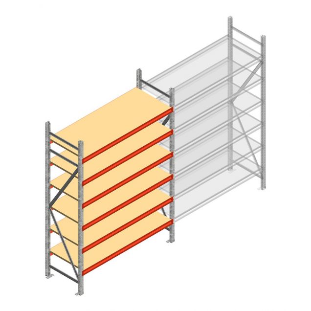 Grootvakstelling AR 2250x1850x600 mm (hxbxd) 6 niveaus verzinkt beginsectie met voorgemonteerde frames