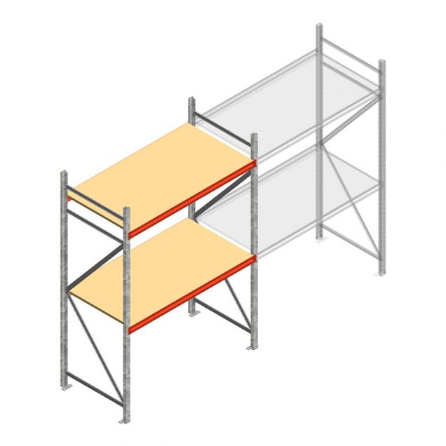 Grootvakstelling AR 2250x1610x900 mm (hxbxd) 2 niveaus verzinkt beginsectie met voorgemonteerde frames