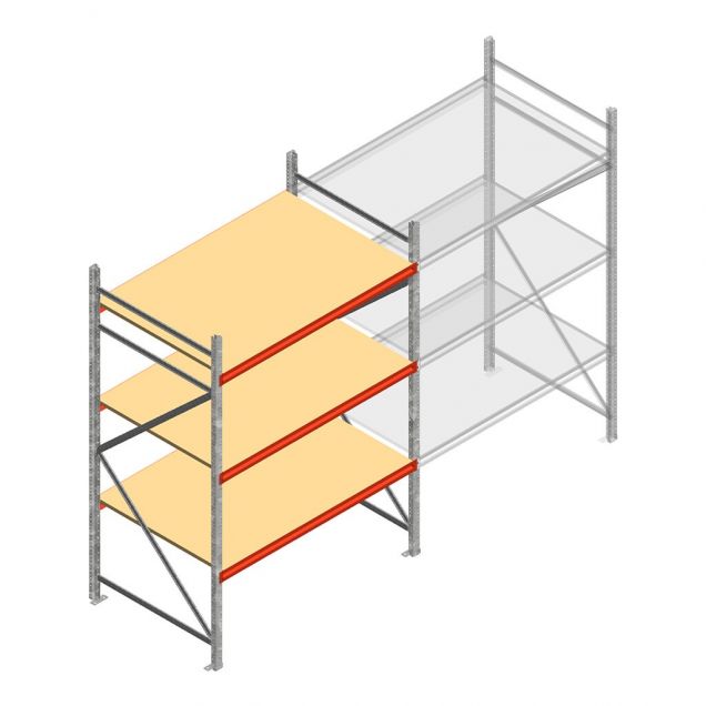 Grootvakstelling AR 2250x1850x1000 mm (hxbxd) 3 niveaus verzinkt beginsectie met voorgemonteerde frames