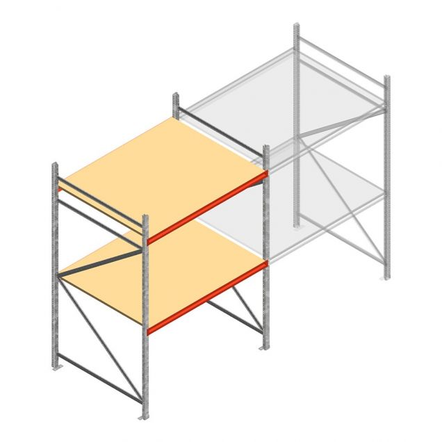 Grootvakstelling AR 2250x1850x1200 mm (hxbxd) 2 niveaus verzinkt beginsectie met voorgemonteerde frames