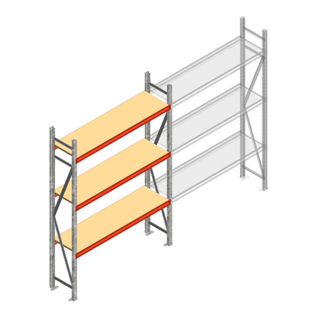 Grootvakstelling AR 2500x1610x500 mm (hxbxd) 3 niveaus verzinkt beginsectie met voorgemonteerde frames
