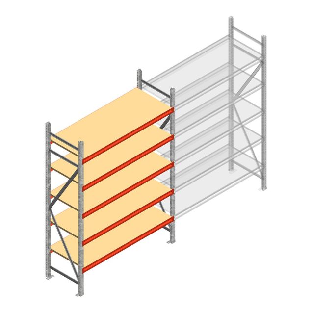 Grootvakstelling AR 2500x1850x600 mm (hxbxd) 5 niveaus verzinkt beginsectie met voorgemonteerde frames