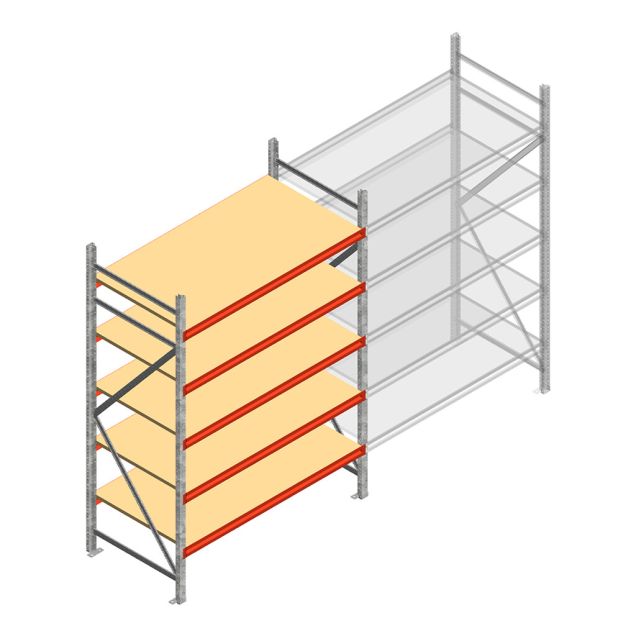 Grootvakstelling AR 2500x1850x800 mm (hxbxd) 5 niveaus verzinkt beginsectie