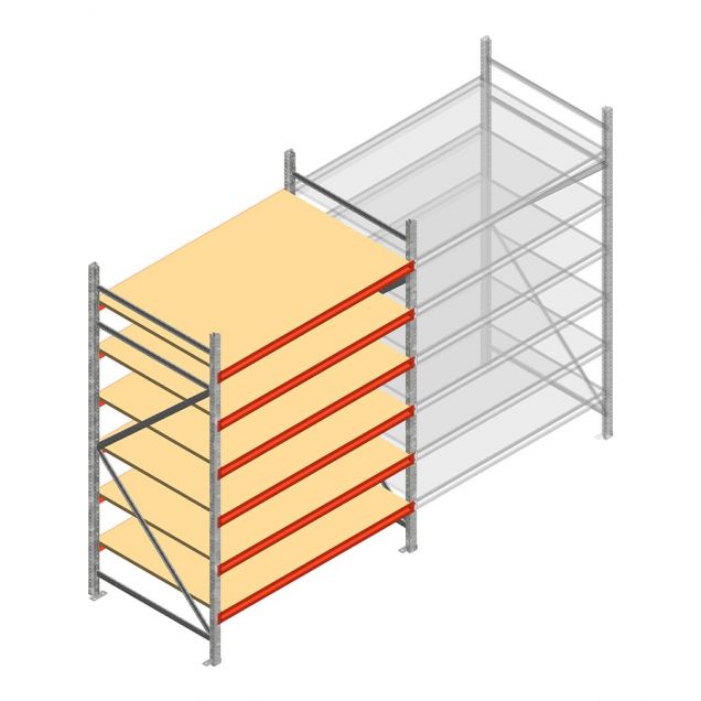Grootvakstelling AR 2500x1610x1000 mm (hxbxd) 6 niveaus verzinkt beginsectie met voorgemonteerde frames
