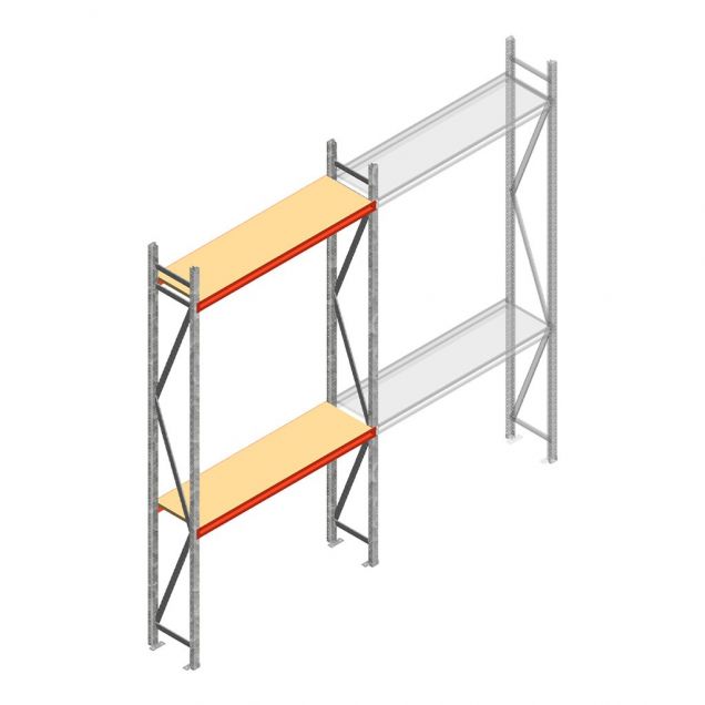 Grootvakstelling AR 3000x1850x400 mm (hxbxd) 2 niveaus verzinkt beginsectie met voorgemonteerde frames