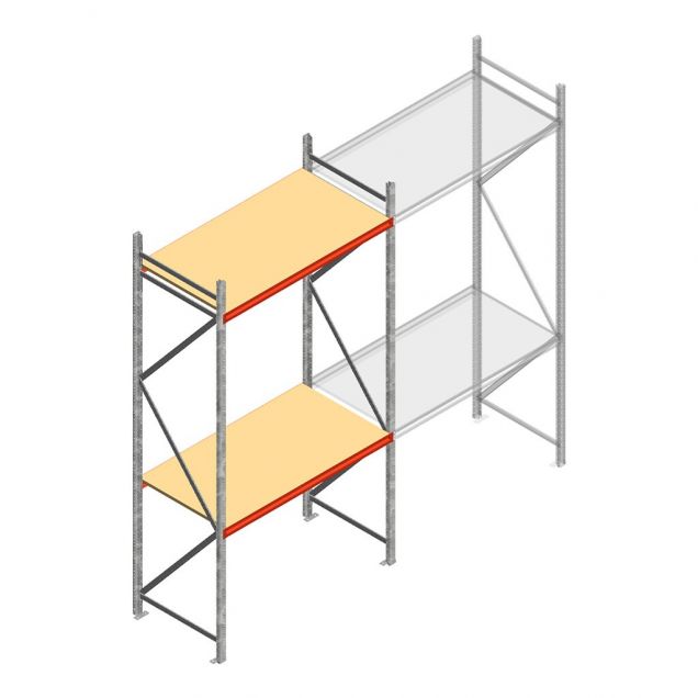 Grootvakstelling AR 3000x1850x800 mm (hxbxd) 2 niveaus verzinkt beginsectie met voorgemonteerde frames