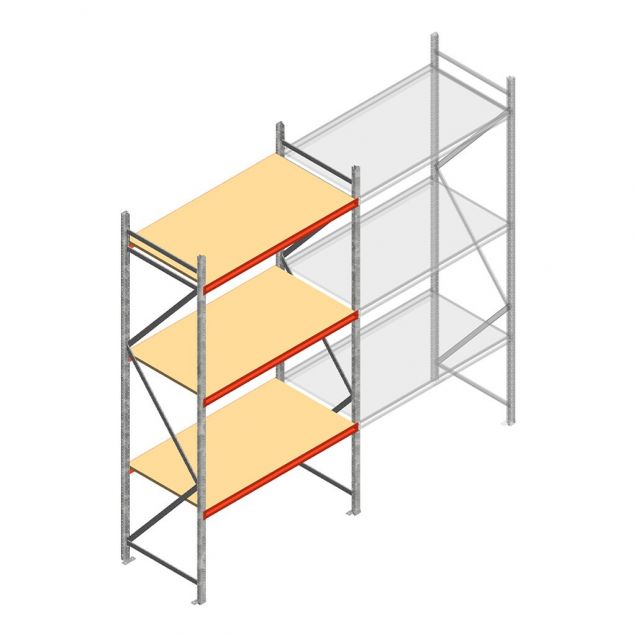 Grootvakstelling AR 3000x1850x800 mm (hxbxd) 3 niveaus verzinkt beginsectie met voorgemonteerde frames