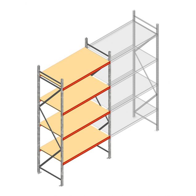 Grootvakstelling AR 3000x1850x800 mm (hxbxd) 4 niveaus verzinkt beginsectie met voorgemonteerde frames