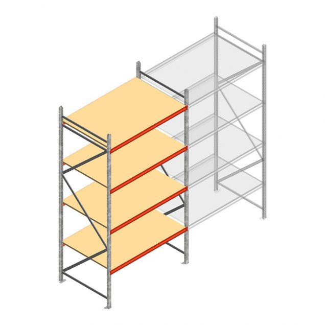 Grootvakstelling AR 3000x1850x1000 mm (hxbxd) 4 niveaus verzinkt beginsectie met voorgemonteerde frames