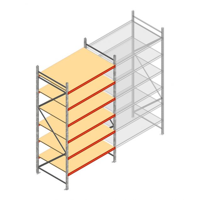 Grootvakstelling AR 3000x1610x1000 mm (hxbxd) 6 niveaus verzinkt beginsectie met voorgemonteerde frames