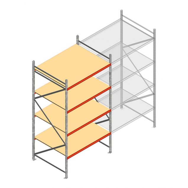 Grootvakstelling AR 3000x1850x1200 mm (hxbxd) 4 niveaus verzinkt beginsectie met voorgemonteerde frames