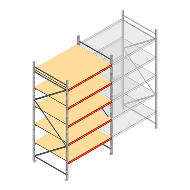 Grootvakstelling AR 3000x1850x1200 mm (hxbxd) 5 niveaus verzinkt beginsectie met voorgemonteerde frames