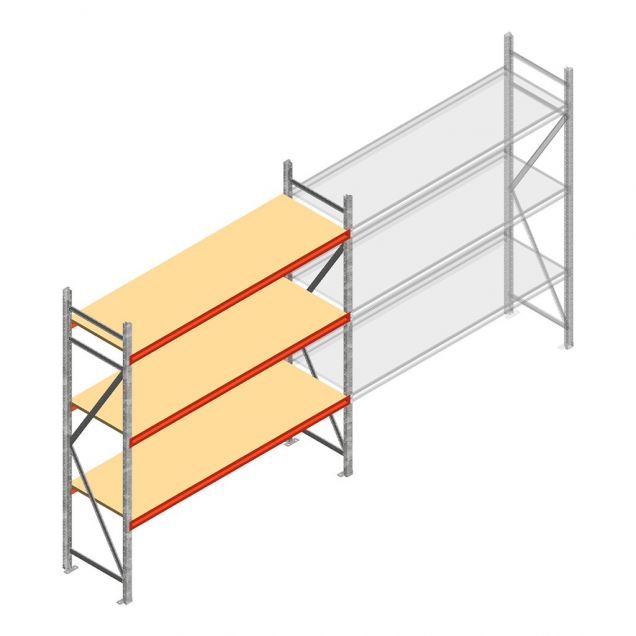 Grootvakstelling AR 2000x2250x600 mm (hxbxd) 3 niveaus verzinkt beginsectie met voorgemonteerde frames