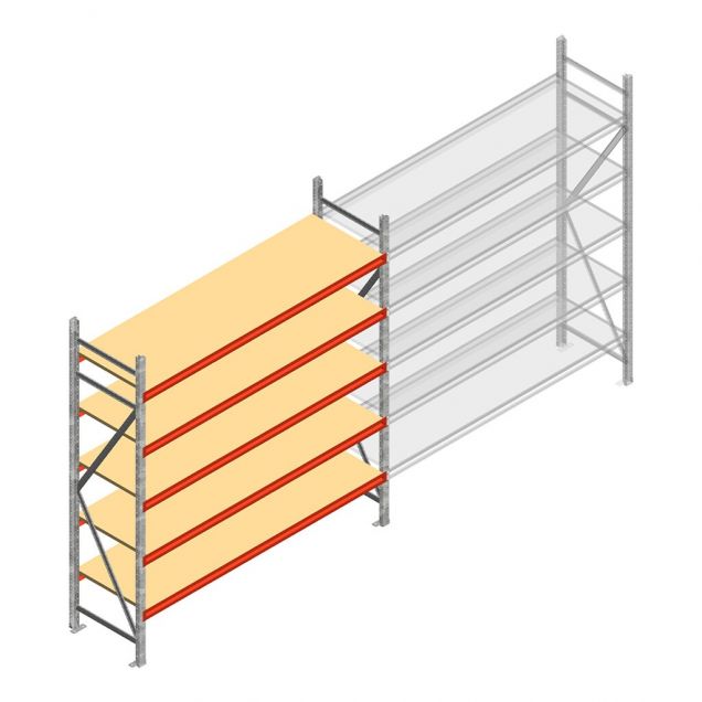 Grootvakstelling AR 2000x2250x600 mm (hxbxd) 5 niveaus verzinkt beginsectie met voorgemonteerde frames