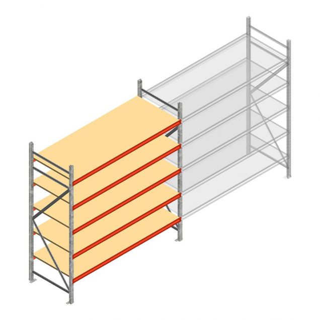 Grootvakstelling AR 2250x2250x900 mm (hxbxd) 5 niveaus verzinkt beginsectie met voorgemonteerde frames