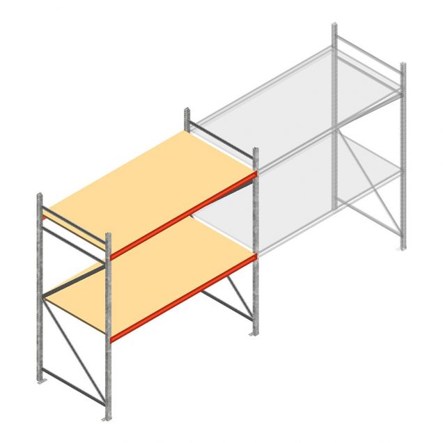 Grootvakstelling AR 2250x2250x1000 mm (hxbxd) 2 niveaus verzinkt beginsectie met voorgemonteerde frames