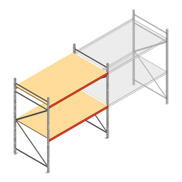 Grootvakstelling AR 2250x2250x1200 mm (hxbxd) 2 niveaus verzinkt beginsectie met voorgemonteerde frames
