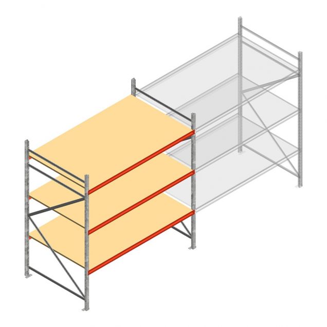 Grootvakstelling AR 2250x2250x1200 mm (hxbxd) 3 niveaus verzinkt beginsectie met voorgemonteerde frames