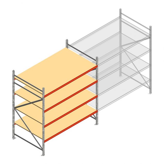 Grootvakstelling AR 2250x2250x1200 mm (hxbxd) 4 niveaus verzinkt beginsectie met voorgemonteerde frames