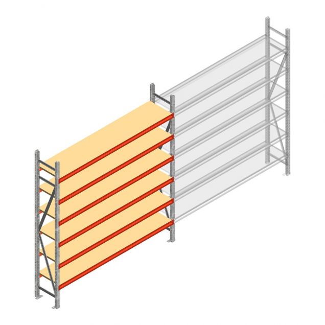Grootvakstelling AR 2500x2250x400 mm (hxbxd) 6 niveaus verzinkt beginsectie met voorgemonteerde frames