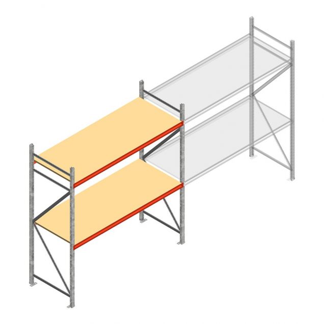 Grootvakstelling AR 2500x2010x900 mm (hxbxd) 2 niveaus verzinkt beginsectie met voorgemonteerde frames