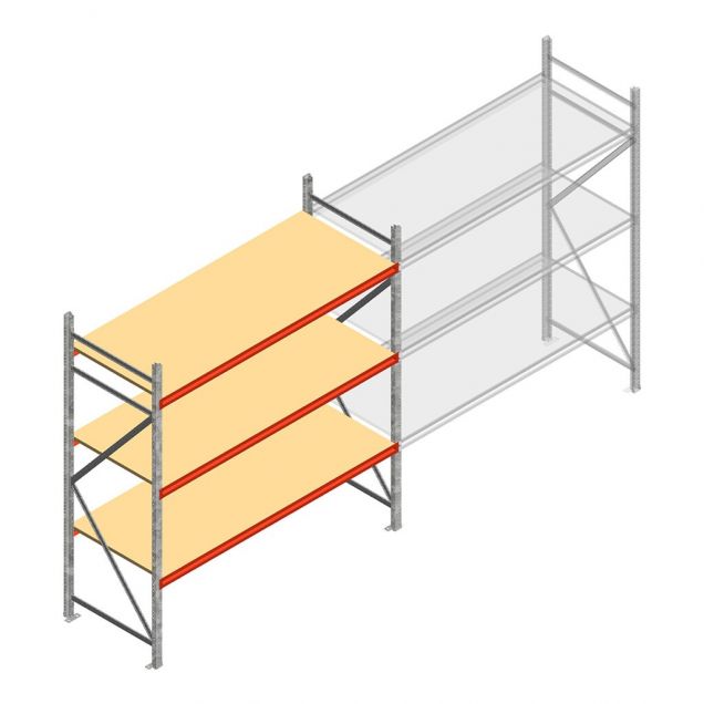 Grootvakstelling AR 2500x2010x900 mm (hxbxd) 3 niveaus verzinkt beginsectie met voorgemonteerde frames
