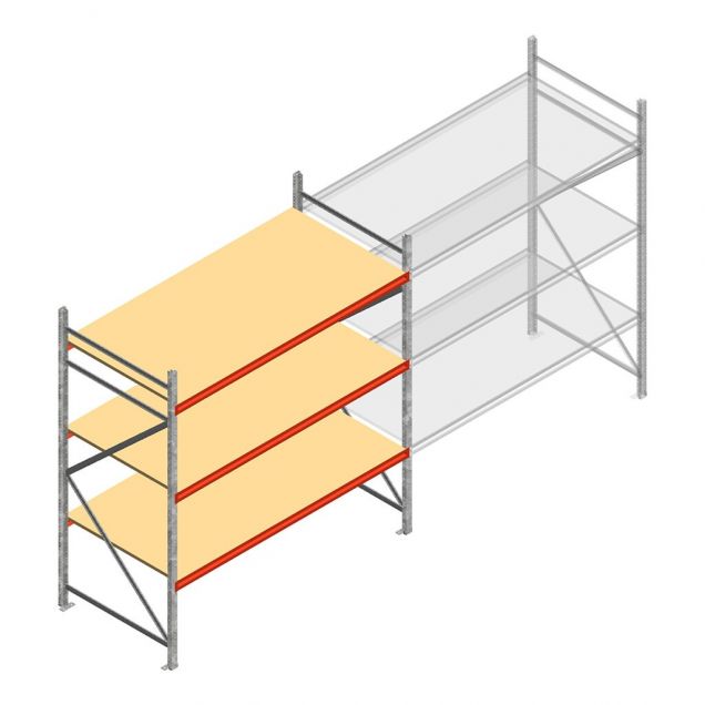 Grootvakstelling AR 2500x2250x1000 mm (hxbxd) 3 niveaus verzinkt beginsectie met voorgemonteerde frames